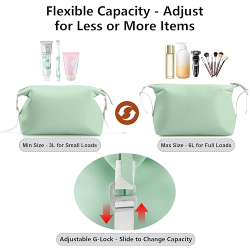 Vomgomfom 3L 6.5 Inch Silicone Toiletry Bag, Waterproof Leakproof Travel Cosmetic Organizer, Adjustable G-Buckle Compression Dopp Kit, Foldable Makeup Bag for Women & Men, Green by Vomgomfom - Used condition - Image 3