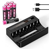 ▶ [Compatible avec les piles AAA&AA] Utilise des piles rechargeables AAA&AA NiCr/NiMH, qui peuvent être rechargées jusqu'à 8 piles à la fois.