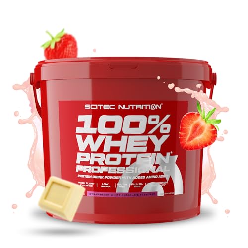 Scitec Nutrition 100% Whey Protein Professional - Angereichert mit zusätzlichen Aminosäuren und Verdauungsenzymen - Glutenfrei - Palmölfrei, 5 kg, Erdbeere - Weiße Schokolade