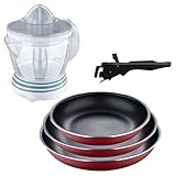 Bergner Click&Cook 3-teiliges Pfannen-Set, Ø 18 x 20 x 24 cm, aus gepresstem Aluminium, rot, mit abnehmbarem Griff + Entsafter mit 40 W Leistung, Fassungsvermögen 1,2 l