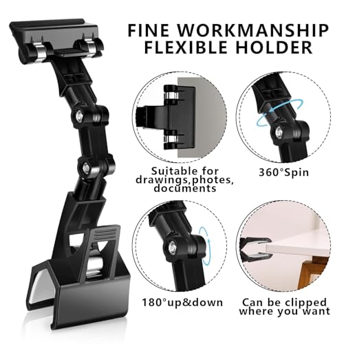 DSLSQD 5 Pack Adjustable Document Holder Flexible Rotatable Paper Holder for Typing Desktop Document Holder Paper Stand Copy Holder Clip for Computer Monitor Canvas Clamp (Black)