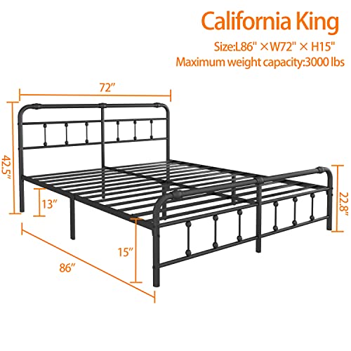Debercu Cal-King-Size-Bed-Frame With-Headboard And Footboard - No Box Spring Need,Victorian Vintage Heavy Duty Metal Platform Mattress Foundation(Black) #TOP1