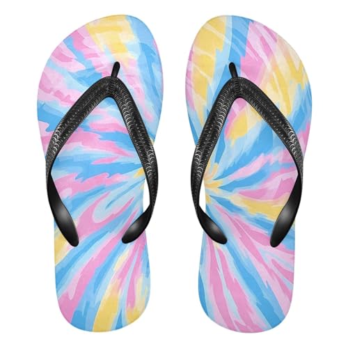CEBUGI Unisex Flip Flop -Flat Sandal -NonSlip Couple Slippers -Natural Rubber Foam Soles Ultimate Comfort and Durability for Indoor Outdoor|Rainbow Tie-dye