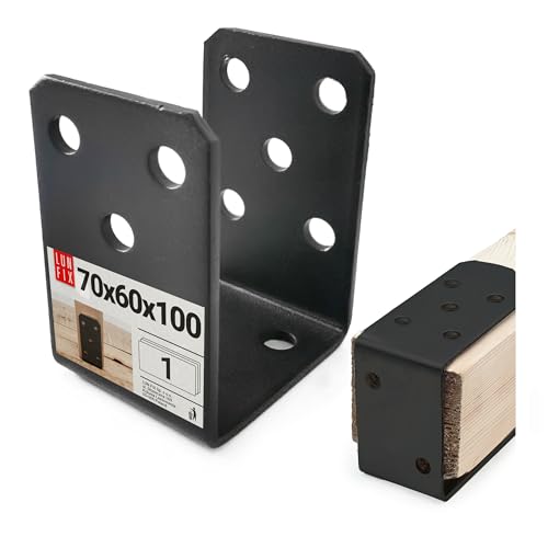 Support de poteau en U 70 x 60 x 100 mm, noir thermolaqué, à visser – Ancre de poteau, douille de sol, connecteur d'angle, sabot de poutre, support de...