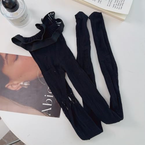 1pair Women Sexy High Waist Fishnet Stockings Mesh Pantyhose Tights Striped Pattern Hollowed Pantyhose Japanese Style3