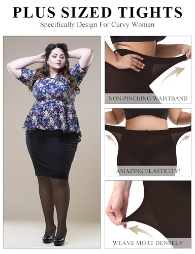 Image of Buauty Plus Size Tights for Women Ultra Soft Solid Color Semi-Opaque Pantyhose,