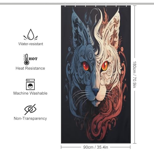 Rideau de douche chat 92x183cm imperméable avec crochets