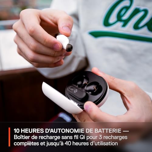 SteelSeries Arctis GameBuds pour PlayStation - Écouteurs gaming sans fil - 2,4GHz + BT 5.3 - ANC/Transparence - Résistance à l’eau IP55 - Batterie de 40 H - Recharge sans fil - PS5,PC,Switch 2 -Blanc