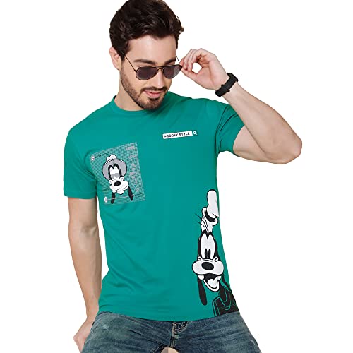 Image of Free Authority Mickey & Friends Printed Regular Fit Green Cotton Men's T-Shirt