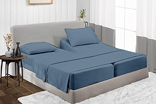 Split King Size Sheet Set - Soft & Breathable Sheets - Hotel Luxury Bed Sheets - Egyptian Cotton - 5 Piece Set 16-18 Inch Deep Pocket 2 Fitted, 1 Flat Sheets and 2 Pillow Cases - Medium Blue