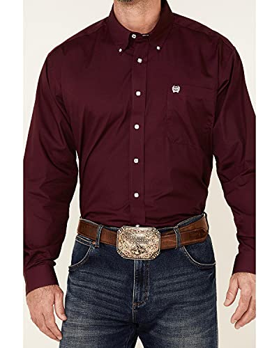 Cinch Men's Burgundy Pinpoint Oxford Long Sleeve Shirt Burgundy XS3