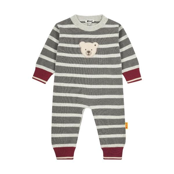 Steiff Strampler langarm EU Größe 74 steel gray melange, Baby-Strampler, langarm Strampelanzug für Babys, Body langärmelig Einteiler, weicher und bequemer Wickel-Strampler, waschmaschinenfest