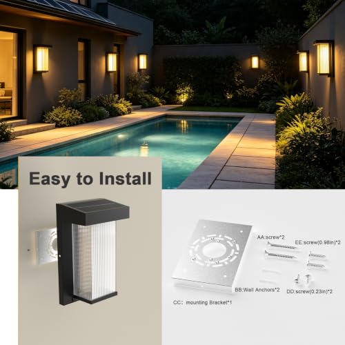 Image of Lightdot 2-Pack Square Solar Wall Lights, Dusk to Dawn with Remote Control | 3000K Warm White 300LM Waterproof Solar Exterior Lamp for Yard, Walkway, Garage, Fence