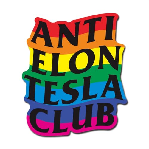 Anti Elon Club Car Magnet - 4.28 x 5 Reflective Vinyl Anti-Elon Musk Bumper Magnet This is a Funny and Waterproof Car Truck or Fridge Accessory (Rainbow Black)