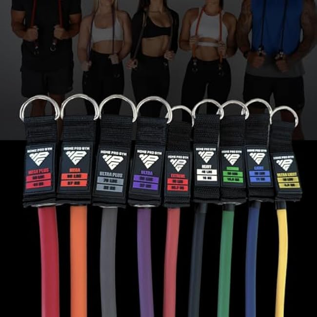 Stackable Resistance Band Set - with Up to 450LBS of Resistance, Band Bar, Premium Handles, Heavy Duty Door Anchor, Padded Ankle Straps, Digital Workout Guide