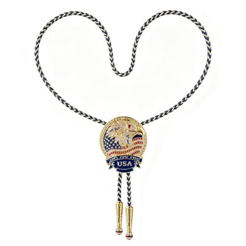 Image of GelConnie Bolo Ties for Men Women Western Cowboy Tie Mens Western Necklace Leather Necktie Gold Bolero Tie Cowboy Necklace