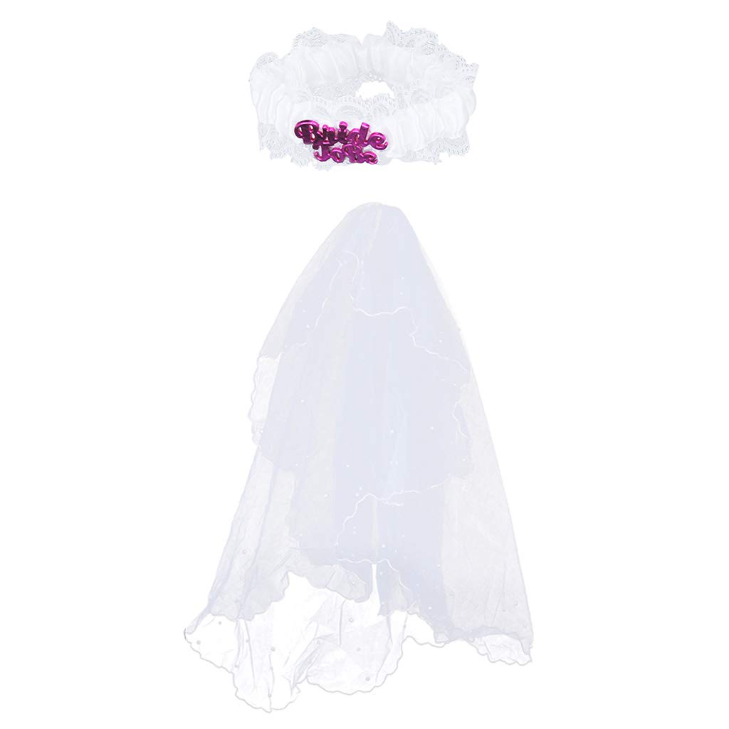 1-Tier Tulle Beading Wedding Veil + Night Party Lace Garter Gift-image-44