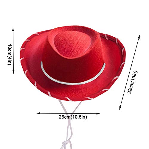 Kids Western Cowboy Hat Summer Girls Boys Panama Wide Brim Cowgirl Hat Outdoor Beach Travel Sun Hats(Red,One Size)3