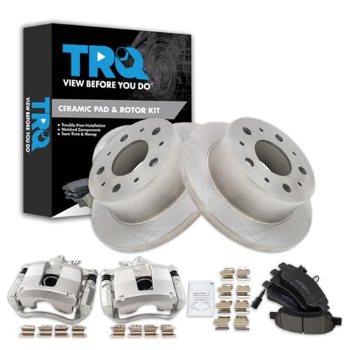 Image of TRQ Rear Brake Pad and Rotor Set Ceramic Solid Rotors Calipers