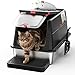 Edelstahl Katzenklo XXL aus V2A – 62 cm Geschlossene Katzentoilette mit 160° Klappdeckel, 3-in-1 Design für Stehpinkler & große Katzen, hoher Rand auslaufsicher, inkl. Schaufel und Trittstufe