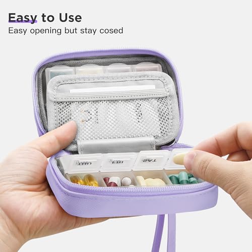 Image of Zannaki Cute Pill Organizer for Purse with Two Removable 7-Day Pill Box, Travel PU Leather Pill Case, Portable Weekly Pill Container with Storage Bag to Hold Vitamins, Fish Oils, Supplements (Purple)