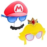Sun-Staches Mario & Princess Peach Sunglasses | 2 Pack Super Mario Couples Costume Accessory for Cosplay or Halloween | Officially Licensed Nintendo | One Size Fits Most