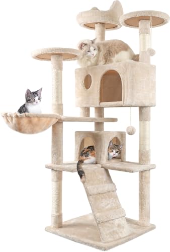 HOMIDEC Cat Tree, 151cm Cat Scratching Post Stable Cat Tower for Indoor Kitty, Activity Centre Climbing Tree with 2 Kitten Houses, Hammock, 4 Sisal Posts, Ladder, and Rest Place HOMIDEC Cat Tree, 151cm Cat Scratching Post Stable Cat Tower for Indoor Kitty, Activity Centre Climbing Tree with 2 Kitten Houses, Hammock, 4 Sisal Posts, Ladder, and Rest Place