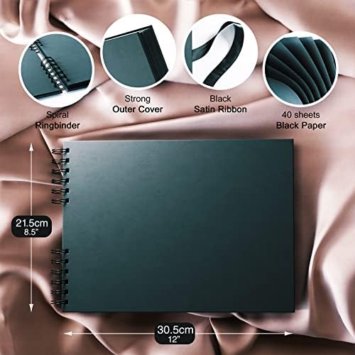 KEELEY CRAFTS Black Scrapbook & Photo Album, 30.5x21.5cm, 10 Metallic Pens, 6 Stickers, 5 Stencils, 2 Photo Corner Stickers