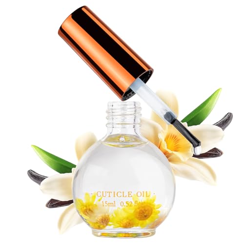 Cuticle Oil, Nail Oil Infused with Real Flowers, 15 ML Hydrates, Moisturizes, Strengthens, Repairs, Revitalizing for Nails Damage Dry Cuticle, Nail Treatment, Vanilla