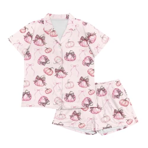 Image of Renewold Women's Short Sleeve Pajama Set Button Down Sleepwear with Notch Collar Soft Lounge Top and Shorts with Pockets