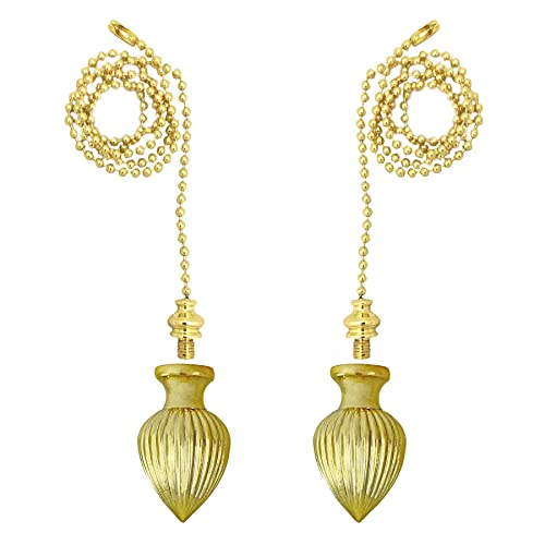 Image of Royal Designs, Inc. Ribbed Pear Finial with Fan Pull Chain, Polished Brass - Pack of 2