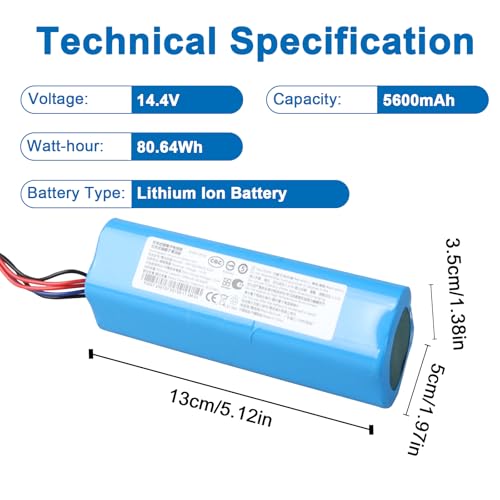 MXJFYY 14,4 V 5600 mAh Ersatzakku Kompatibel mit Ecovacs Deebot T5 T9 T9+ T8 T8+ T10 AIVI/Max, Deebot DX65/DX93/DX96/DBX11, Deebot Ozmo 950 DX9G,Deebot DLX11-54 Home Cleaner Heimroboter