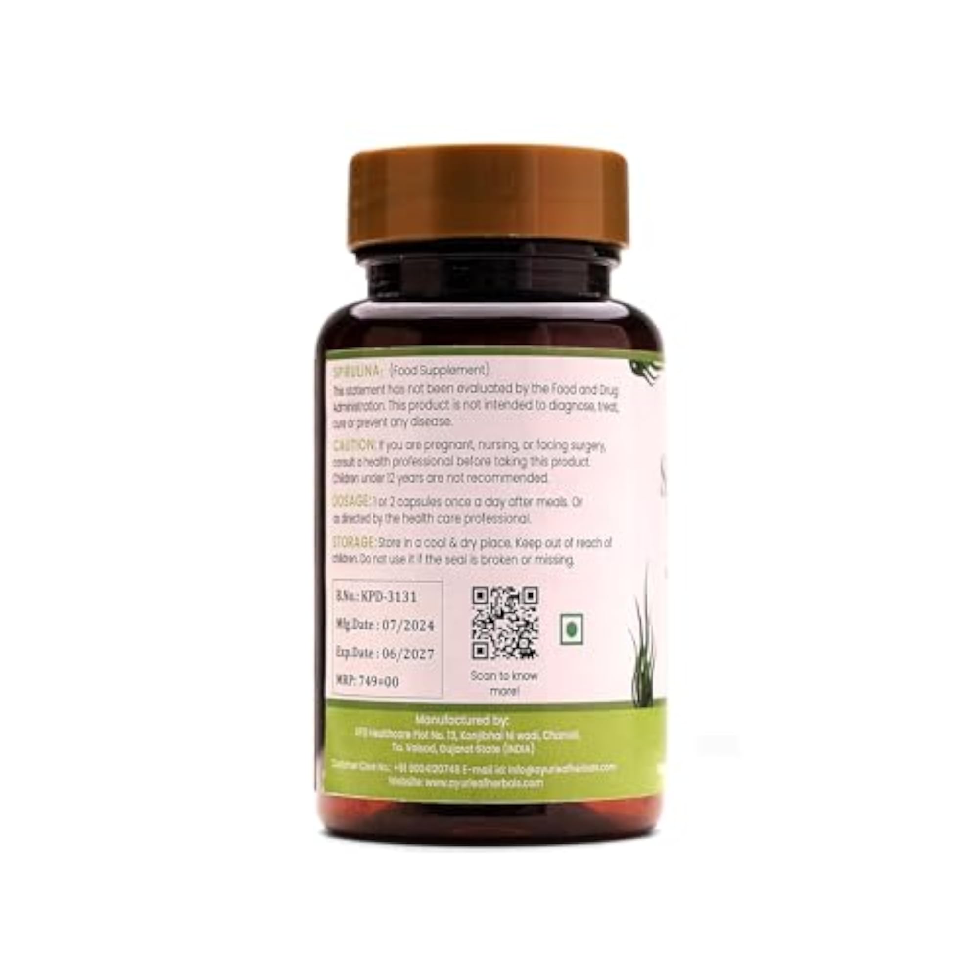 Spirulina Capsules, Green Food for Full Body Support