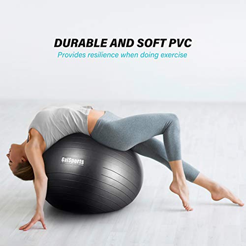 GalSports Exercise Ball (45cm-75cm), Anti-Burst Yoga Ball Chair with Quick Pump, Stability Fitness Ball for Birthing & Core Strength Training & Physical Therapy (Black, XL (68-75cm)) - Thumbnail 3