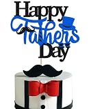 Happy Fathers Day Cake Topper Best Dad Ever Cake Decorations Black Glitter Blue Hat Happy Father's D