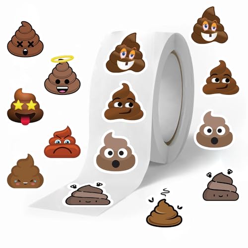 500PCS Poop Stickers Roll,10 Styles Cute Cartoon Funny Self-Adhesive Envelope Seals Stickers for Bottles, Laptops,journals,Luggage, Snowboards, Guitars, Scrapbooks, Phones,