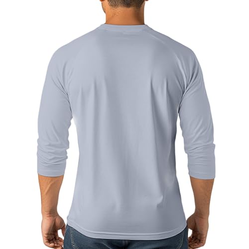 Button Up Shirt Men Tall Raglan 3/4 Sleeve Jersey Baseball T-Shirts Henley V Neck Shirts Solid Color Tee Tops3