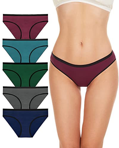 Image of YADIFEN 5 Pack Cotton Underwear for Women Hipster Panties Low Briefs Bikini Underwears