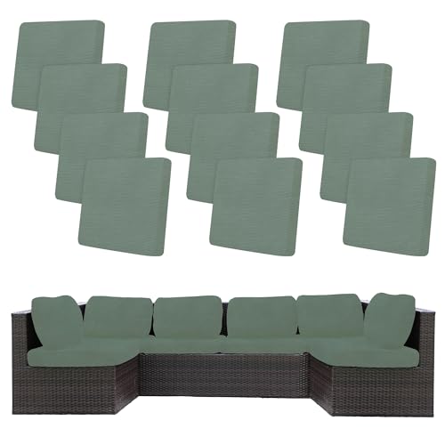 Image of BIETYONE 12Pcs Stretch Patio Cushion Covers,Outdoor Couch Covers Replacement,Outdoor Couch & Sofa Slipcovers,for Patio Furniture Cushion Covers,Washable Reusable Furniture Protector (Cyan,Cover Only)