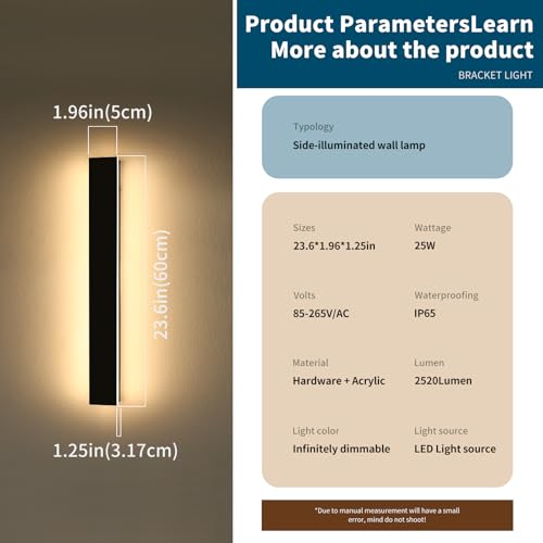 Image of 2 Pack 23.6inch Modern Outdoor Light Fixture, 3000K-6000K Dimmable LED Wall Sconce, IP65 Waterproof Black Linear Exterior Lighting for House, Porch, Patio, Garage with Remote Control