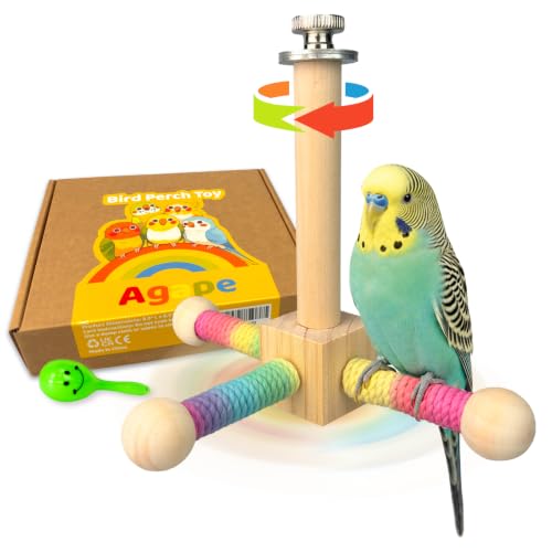Image of Agape 360 Rotating Bird Perch Stand, Wooden Parrot Exercise Toy