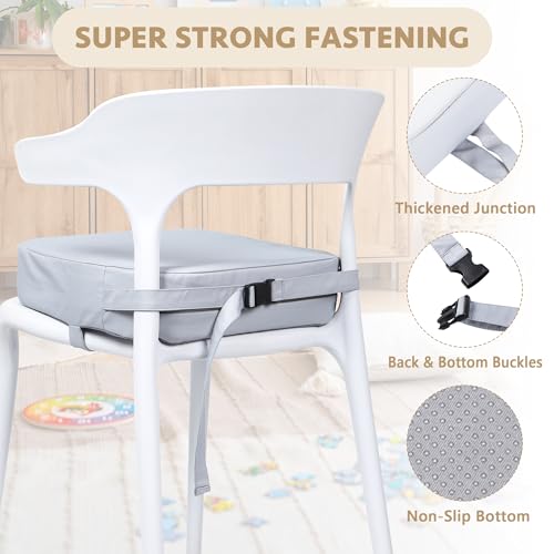 Image of E1F1NN DOT Toddler Booster Seat for Dining Table (PU Material),Portable Kids Booster Seat with Safety Buckles, High Cushion for Travel with Non-Slip Bottom