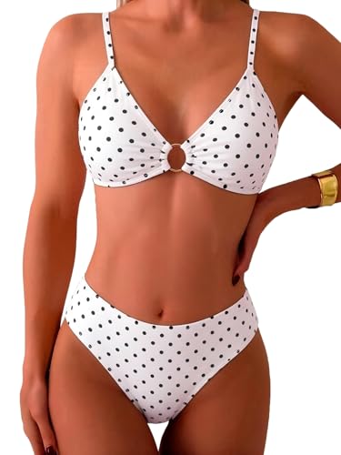 Image of Fanuerg Women's Triangle Bikini Sets O Ring Linked Two Piece Swimsuits Floral Printed Cheeky Bathing Suit