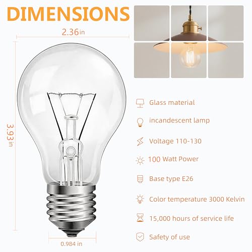 JUNFMLY 100 Watt Incandescent Light Bulbs, A19 100 WATT Incandescent Bulb Shatter Resistant Rough Service Light Bulb (24 Pack)