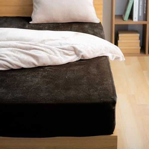 ぼん家具 ボックスシーツ シングル 冬 マイクロファイバー あったか 洗える 敷き毛布 ズレ防止 静電気防止加工 防寒対策 着脱簡単 ブラウン