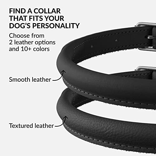 CollarDirect Rolled Leather Dog Collar, Soft Padded Round Puppy Collar, Handmade Genuine Leather Collar Dog Small Large Cat Collars (Black Smooth, 48-53 cm) - 4