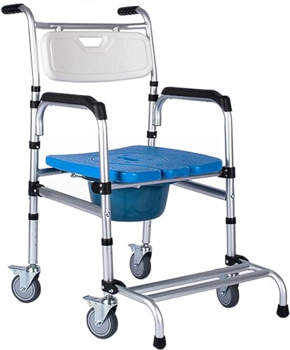 Gthtuhfd #1 Bedside Commode Wheelchair, 4 In 1 Mobile Shower Chair Rolling Transport Toilet Chair With Arms For Seniors And Disabled 150Kg Weight Capacity