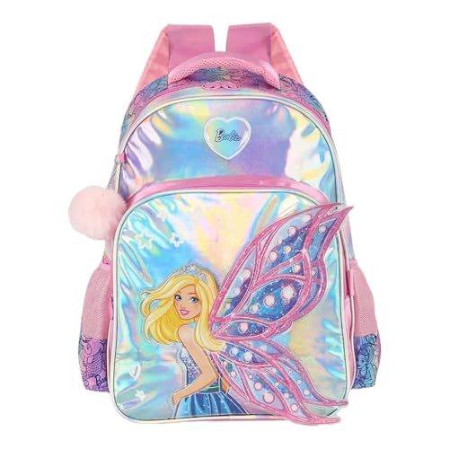 Mochila De Costas Escolar Infantil Barbie Sereia Fada Pompom (Rosa)