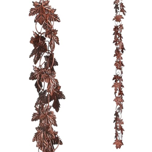 Aifeorzo Maple Leaf Rain Chain, 8.5 Feet Rain Chains for Gutters Downspouts, Rain Gutter Catcher Chain for Outside Garden Patio, Metal Decorative Hanging Rain Chime for Downspout, Vintage Copper