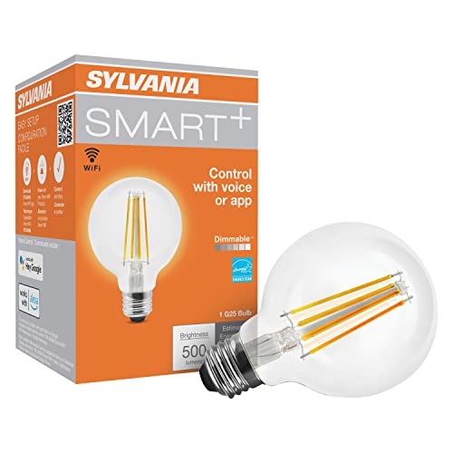 Sylvania WiFi LED Smart G25 Light Bulb, 5W Efficient with Filament, for Alexa/Google Assistant, Energy Star, Clear, 2700K, Soft White - 1 Pack (75798)